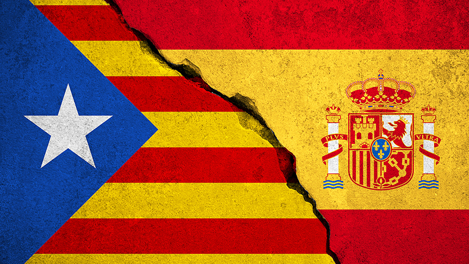image of Catalonia and Spanish flags to promote lecture